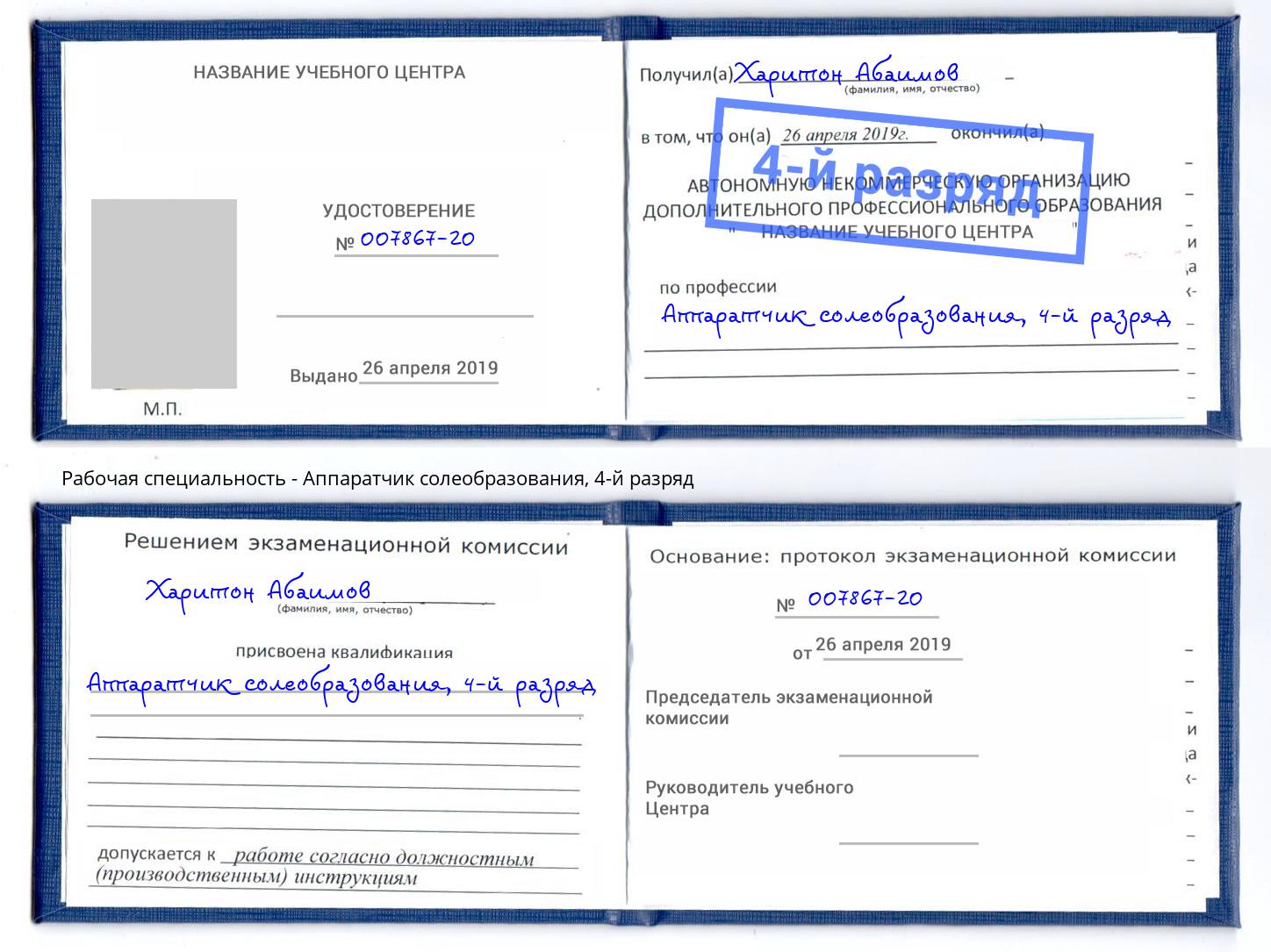 корочка 4-й разряд Аппаратчик солеобразования Тула