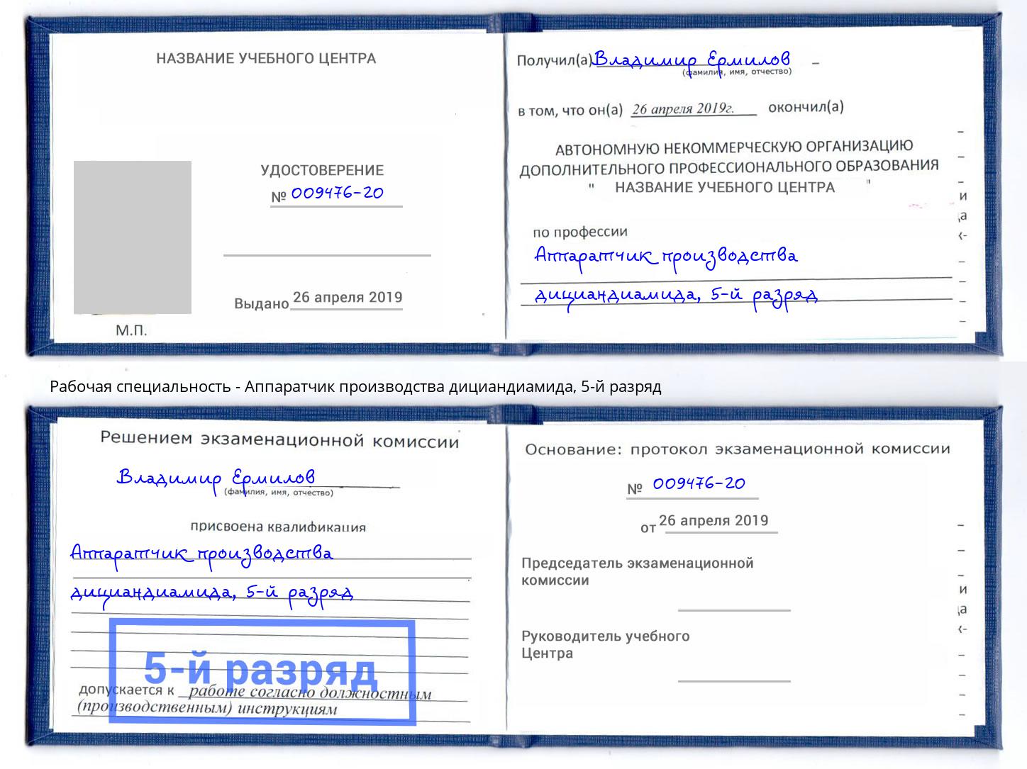 корочка 5-й разряд Аппаратчик производства дициандиамида Тула