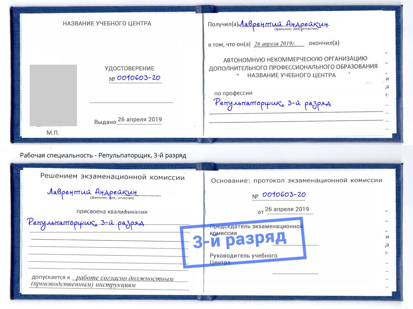 корочка 3-й разряд Репульпаторщик Тула