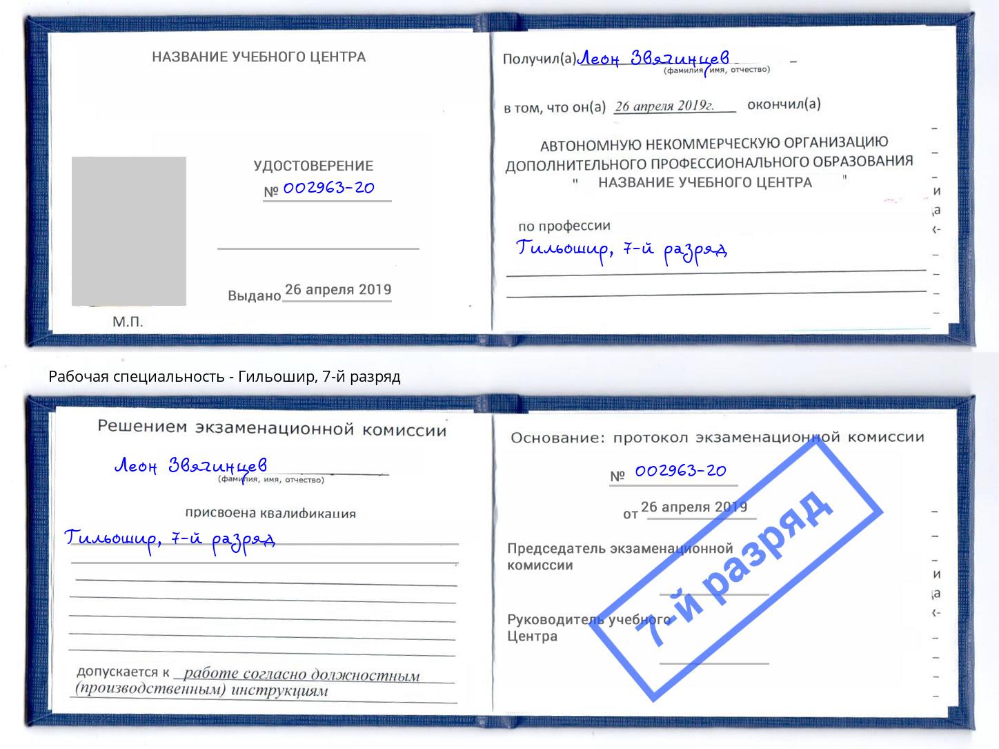 корочка 7-й разряд Гильошир Тула