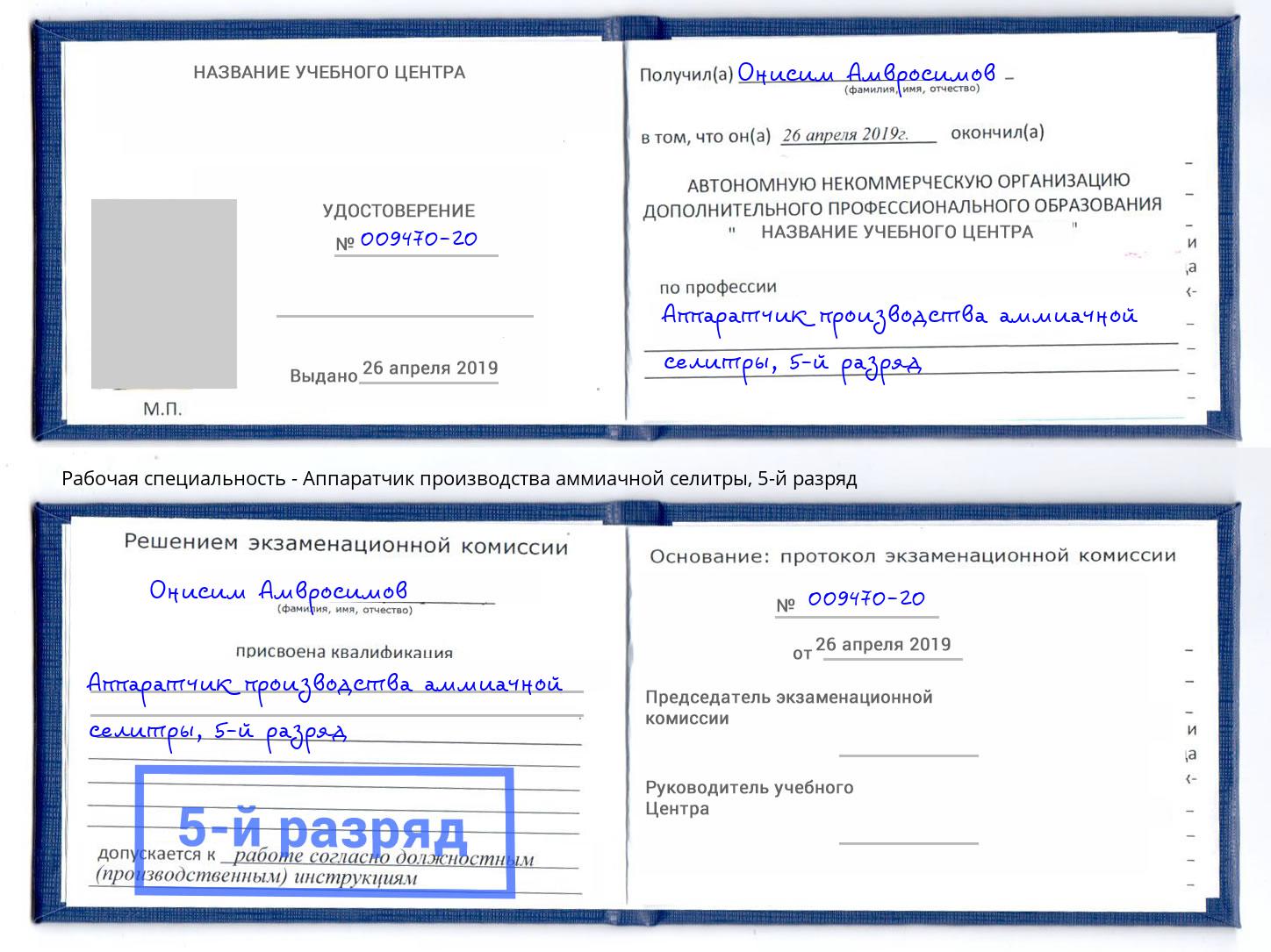 корочка 5-й разряд Аппаратчик производства аммиачной селитры Тула