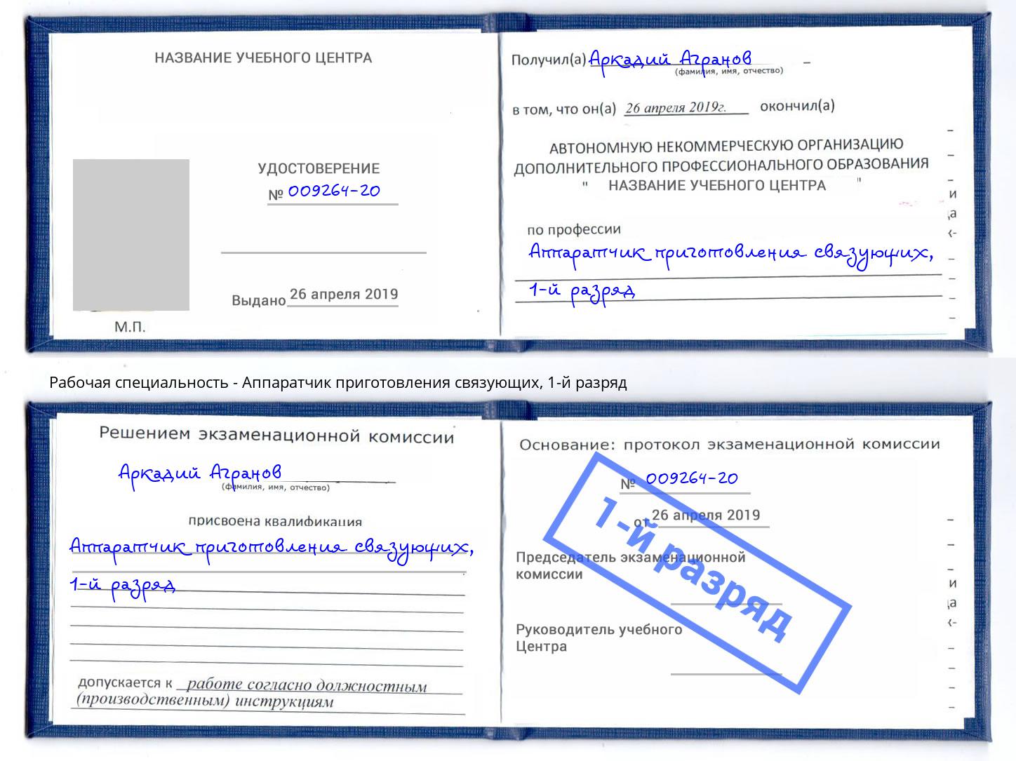 корочка 1-й разряд Аппаратчик приготовления связующих Тула