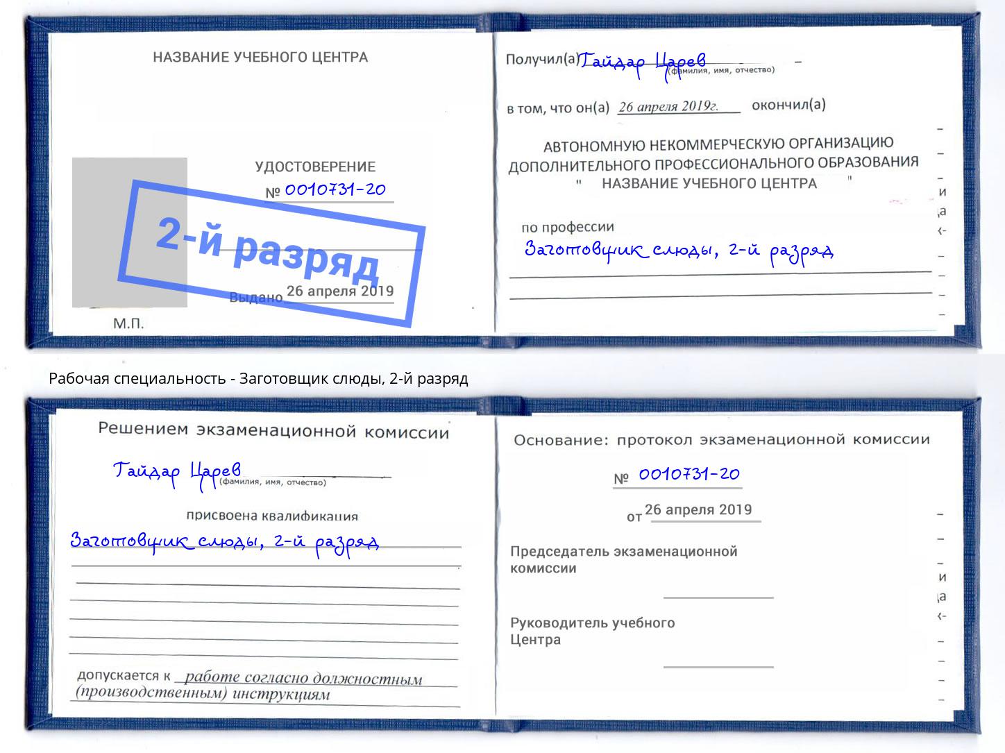 корочка 2-й разряд Заготовщик слюды Тула