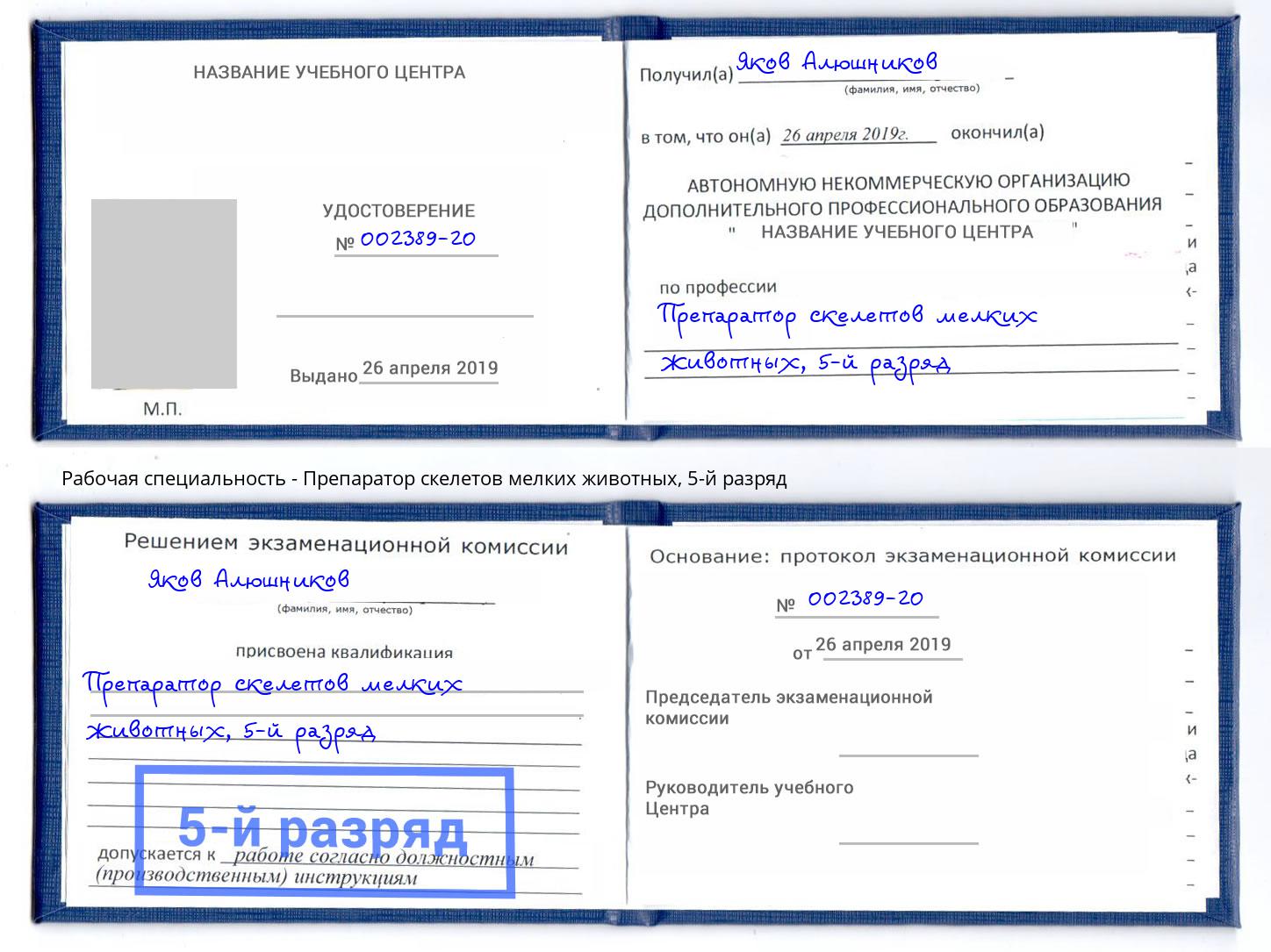 корочка 5-й разряд Препаратор скелетов мелких животных Тула