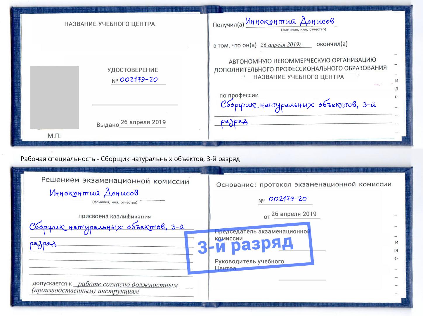 корочка 3-й разряд Сборщик натуральных объектов Тула