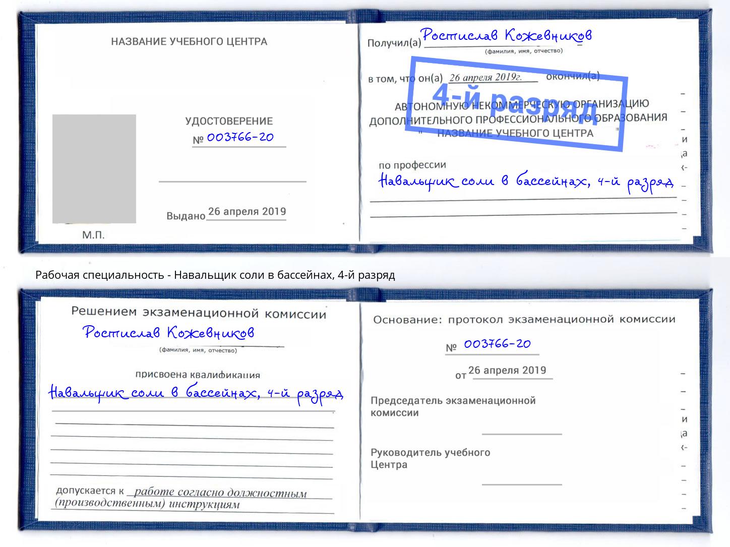 корочка 4-й разряд Навальщик соли в бассейнах Тула