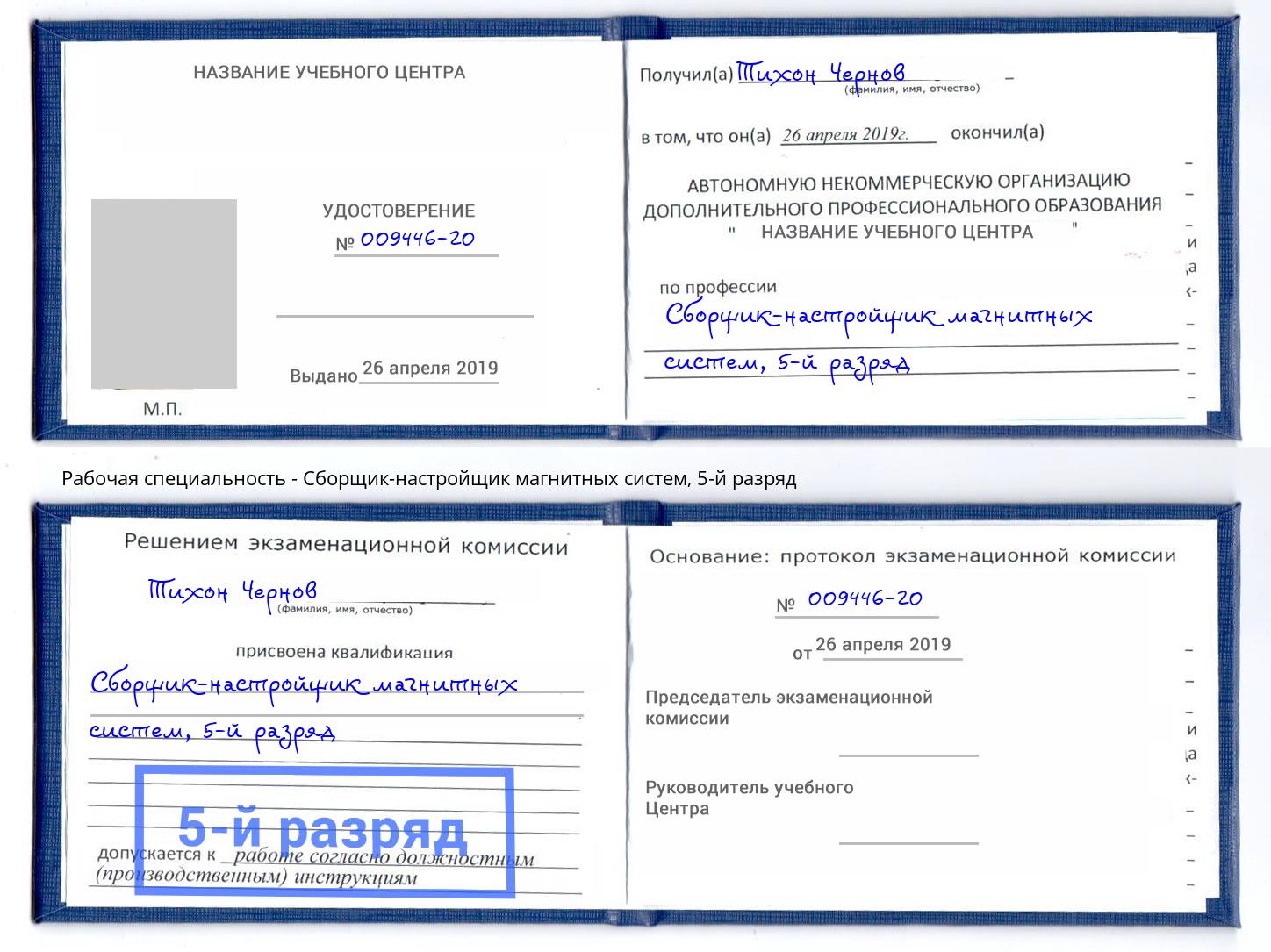 корочка 5-й разряд Сборщик-настройщик магнитных систем Тула