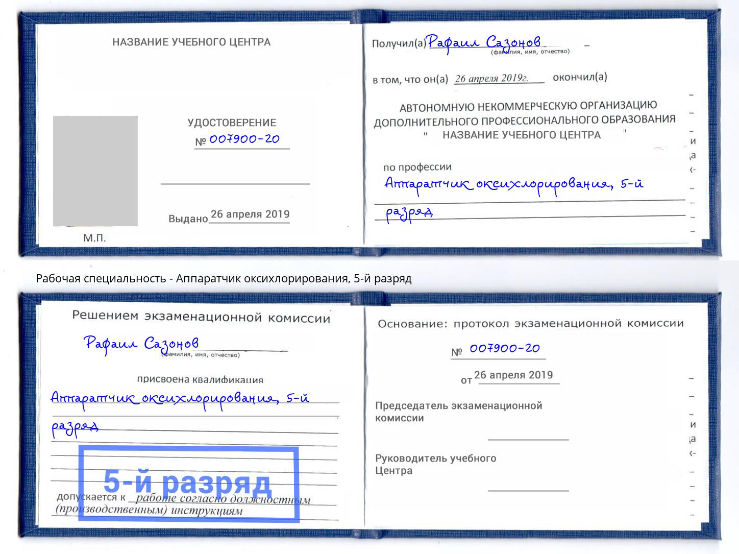 корочка 5-й разряд Аппаратчик оксихлорирования Тула