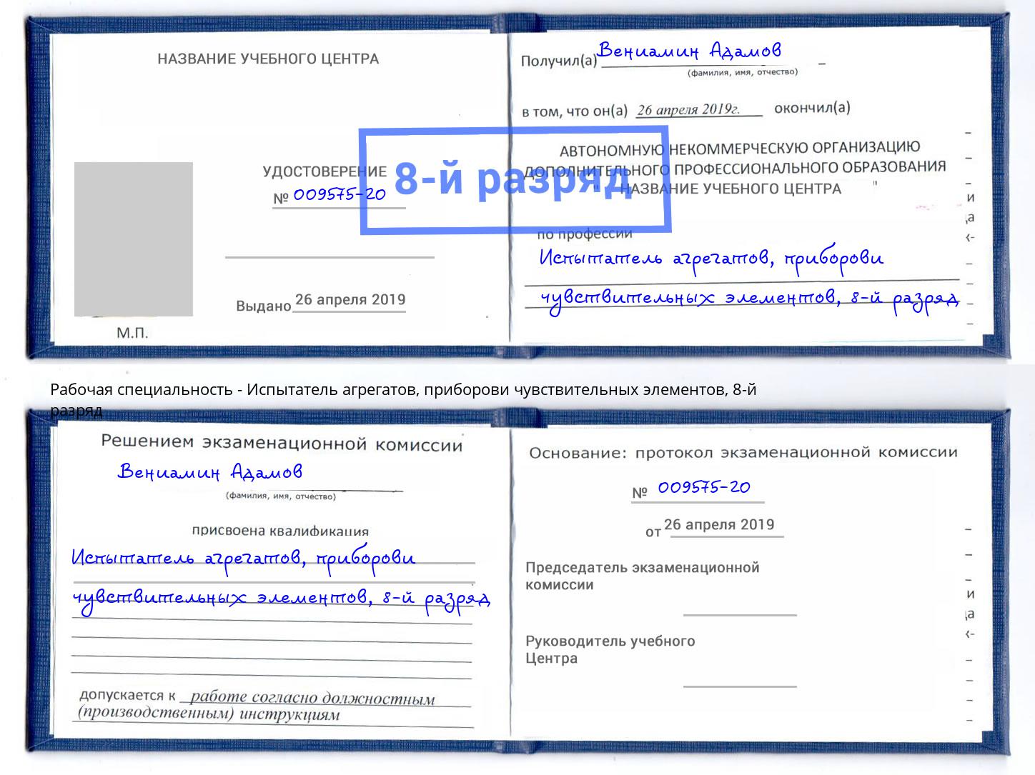 корочка 8-й разряд Испытатель агрегатов, приборови чувствительных элементов Тула